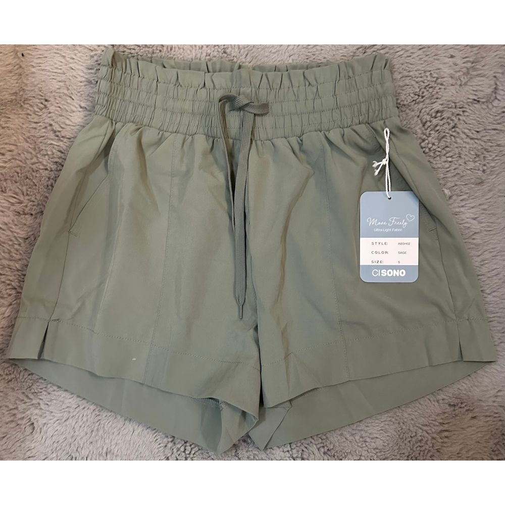 Cisono Ultra-Light Sage Green Athletic Shorts Elastic Waist Drawstring Running S